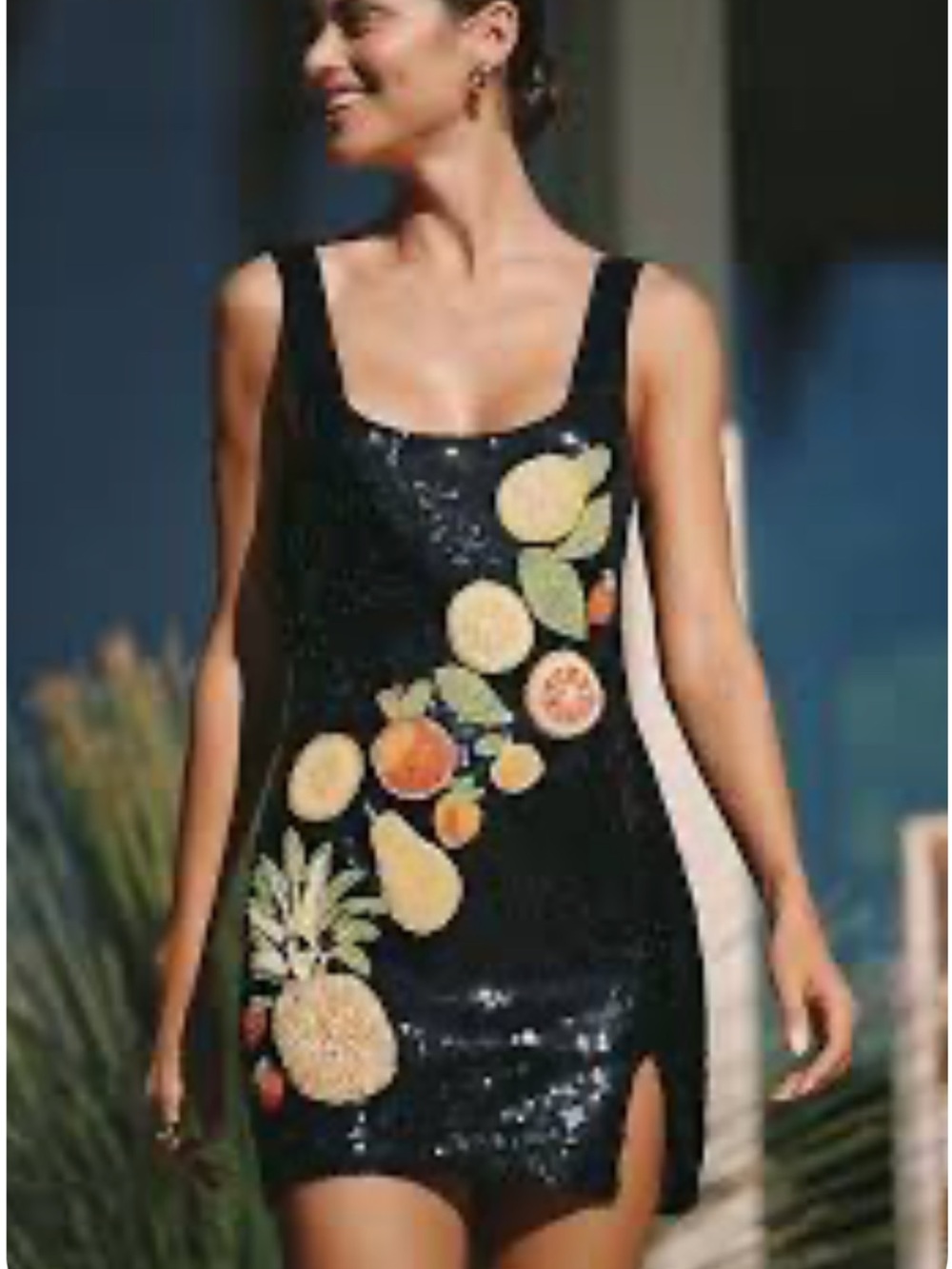 Anthropologie x Celandine beaded sequin Fruit Cocktail mini black dress